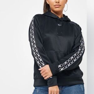 Nike NSW Logo Tape Hoodie Womens Regular Black Gold Classic Sport Medium